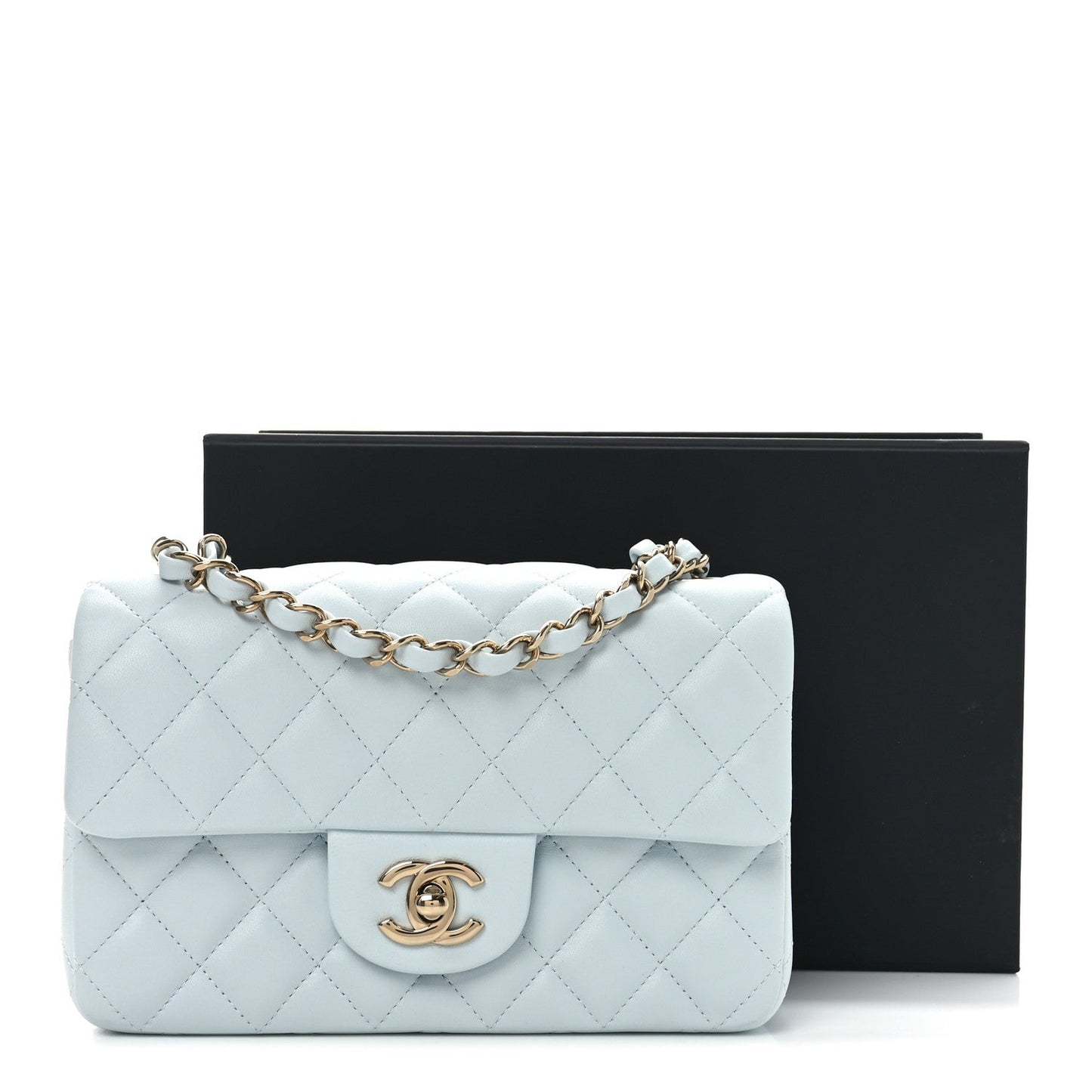 Lambskin Quilted Mini Rectangular Flap Light Blue