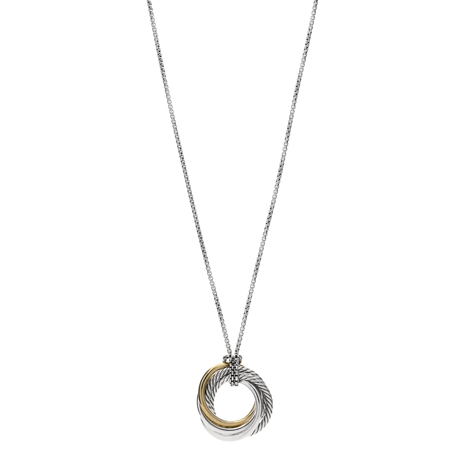 David Yurman Sterling Silver 14K Yellow Gold 28mm Crossover Pendant Necklace 1 of 3