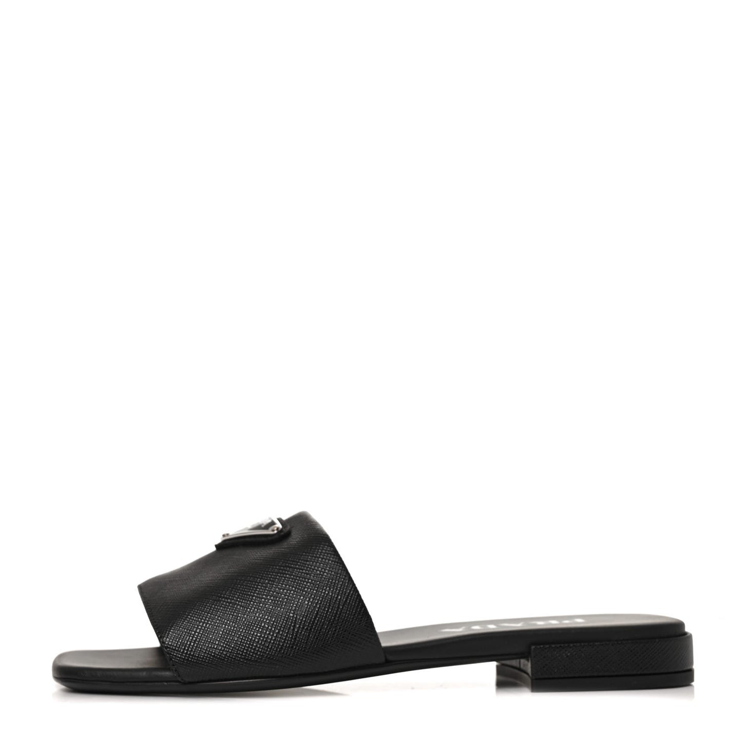 Saffiano Metal Triangle Logo 10mm Slide Sandals 35 Black