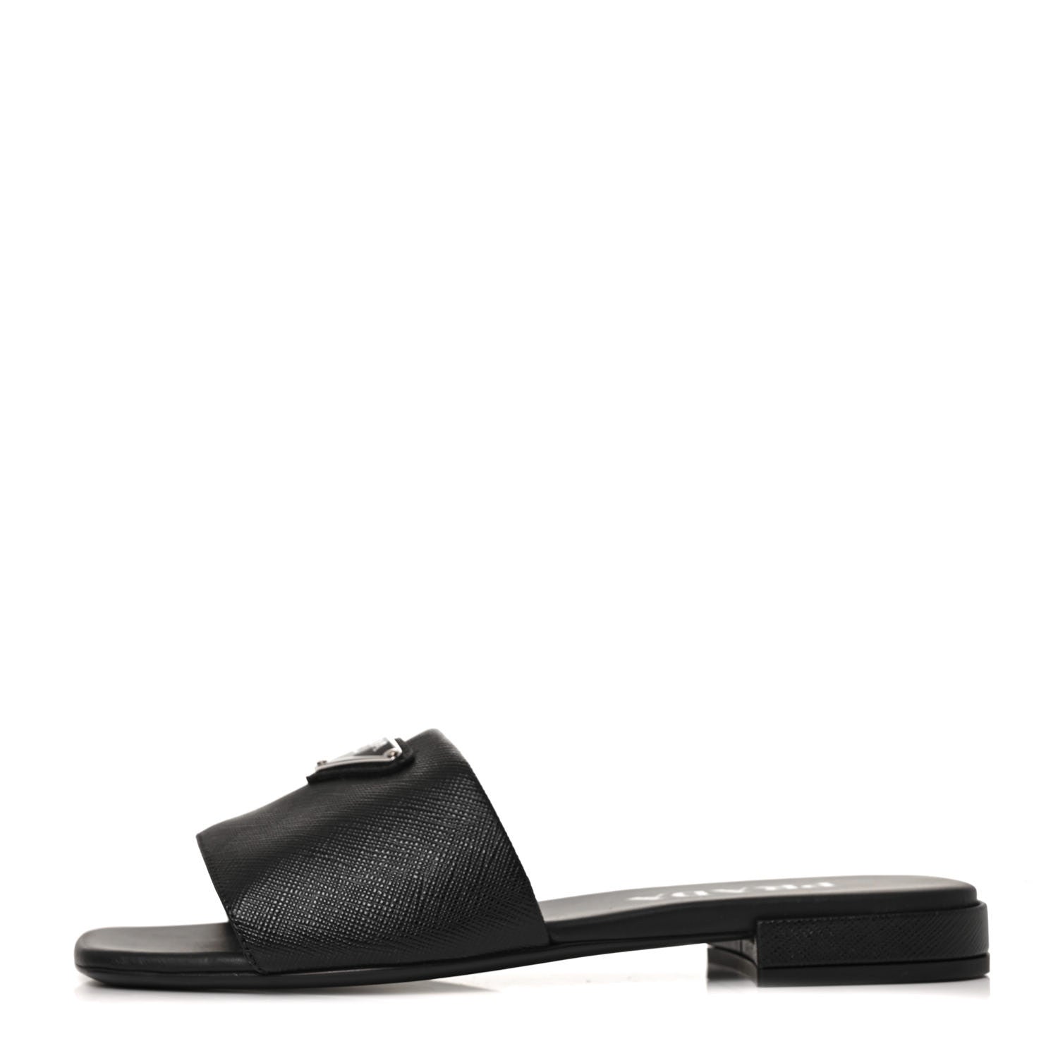 Prada Saffiano Metal Triangle Logo 10mm Slide Sandals 35 Black 1 of 7