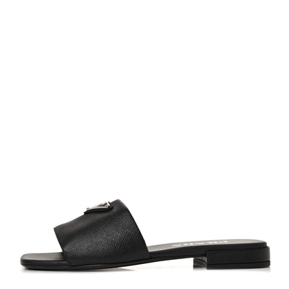 Prada Saffiano Metal Triangle Logo 10mm Slide Sandals 35 Black 1 of 7