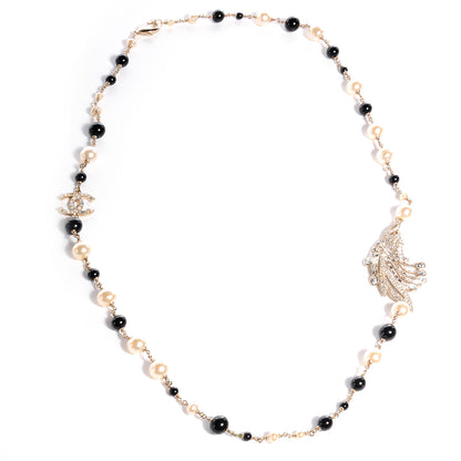 Chanel Swarovski Crystal CC Feather Pearl Necklace 3 of 7