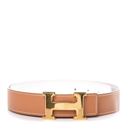 Hermes Tadelakt Epsom 32mm H Belt 85 Gold White 1 of 10