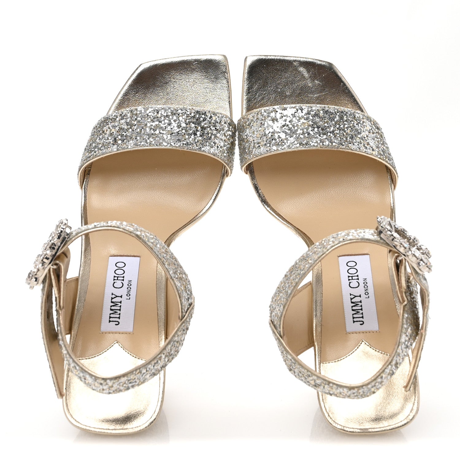 Jimmy Choo Coarse Glitter Fabric Maysa 85 Sandals 38.5 Platinum 2 of 8
