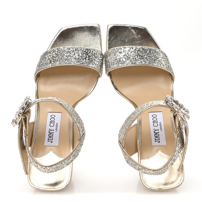 Jimmy Choo Coarse Glitter Fabric Maysa 85 Sandals 38.5 Platinum 2 of 8
