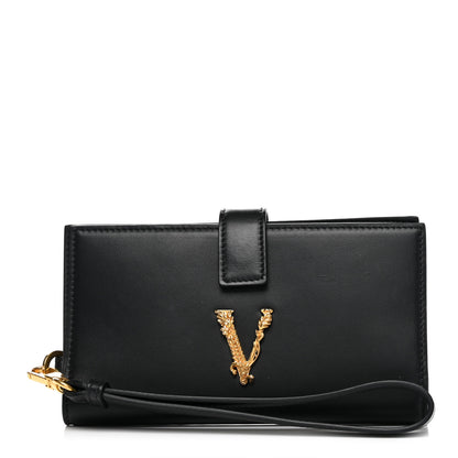 Versace Vitello Virtus Iphone Wristlet Wallet Black 1 of 6