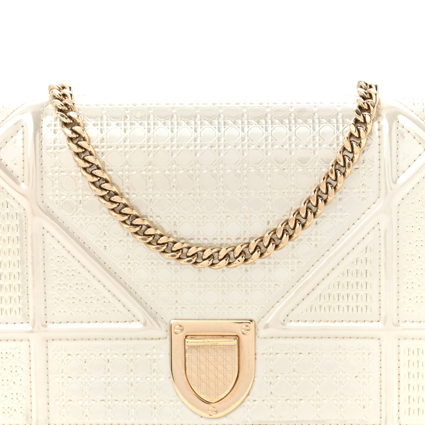 Patent Micro-Cannage Diorama Wallet on Chain Pouch White