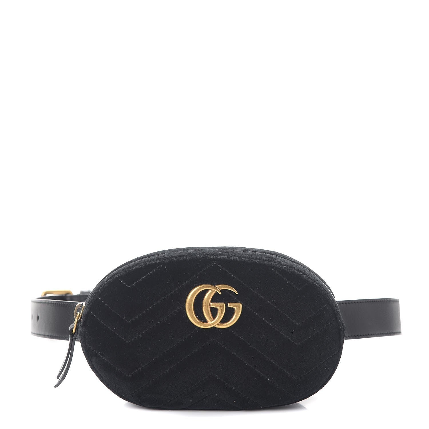 Gucci Velvet Matelasse GG Marmont Belt Bag 85 34 Black 1 of 10
