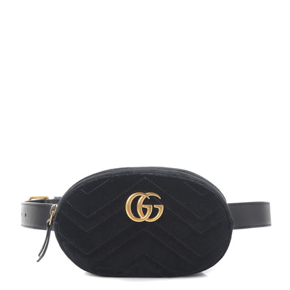 Gucci Velvet Matelasse GG Marmont Belt Bag 85 34 Black 1 of 10