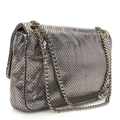 Chanel Metallic Crackled Calfskin Perforated Drill Flap Silver 3 of 10