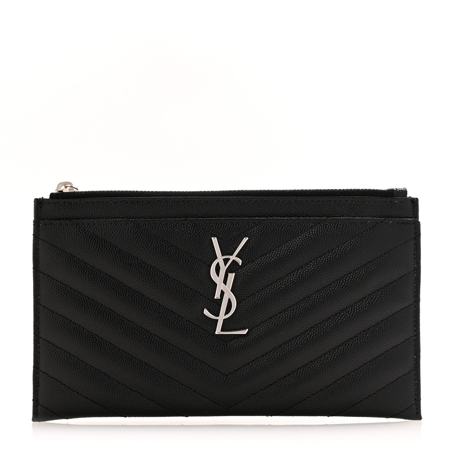 Saint Laurent Grain De Poudre Chevron Monogram Bill Pouch Black 1 of 7
