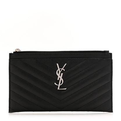 Saint Laurent Grain De Poudre Chevron Monogram Bill Pouch Black 1 of 7