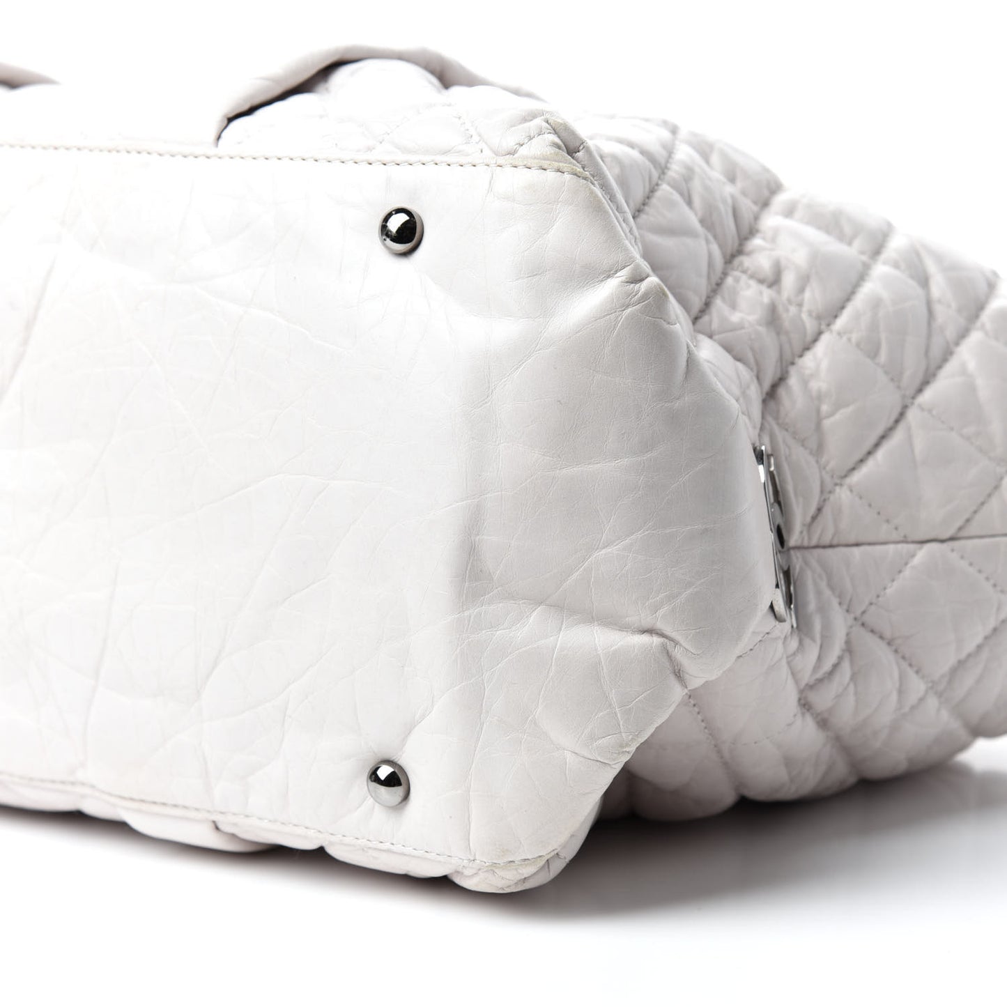 Distressed Lambskin Vintage Ligne Lady Braid XL Tote White