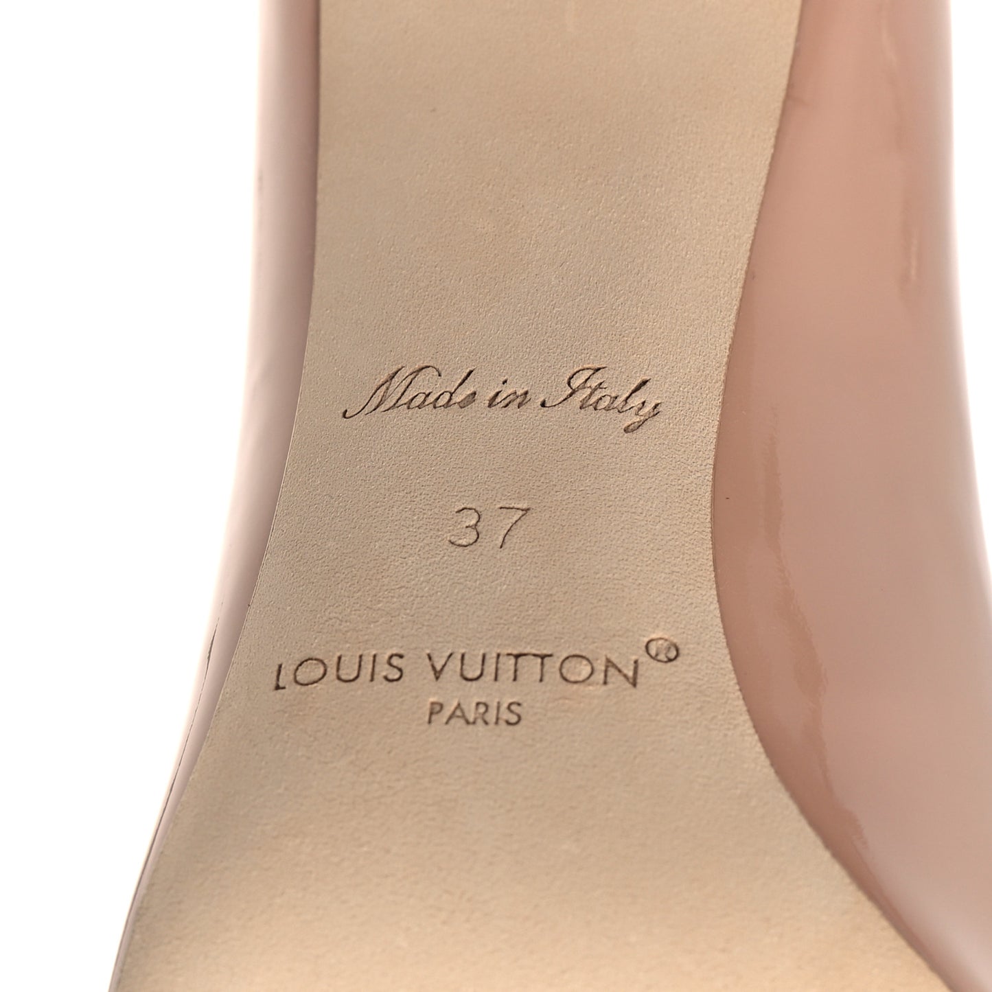 Patent Calfskin Blossom Pumps 37 Nude