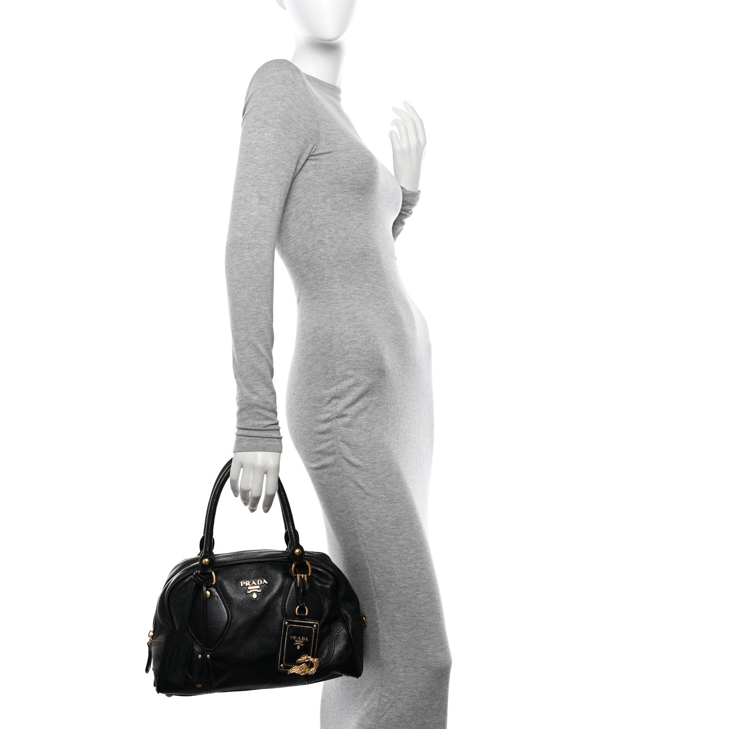 Prada Cervo Animalier Shoulder Bag Black 2 of 10
