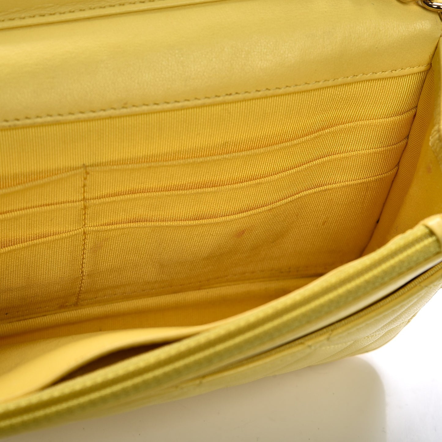 Lambskin Quilted Wallet on Chain WOC Yellow