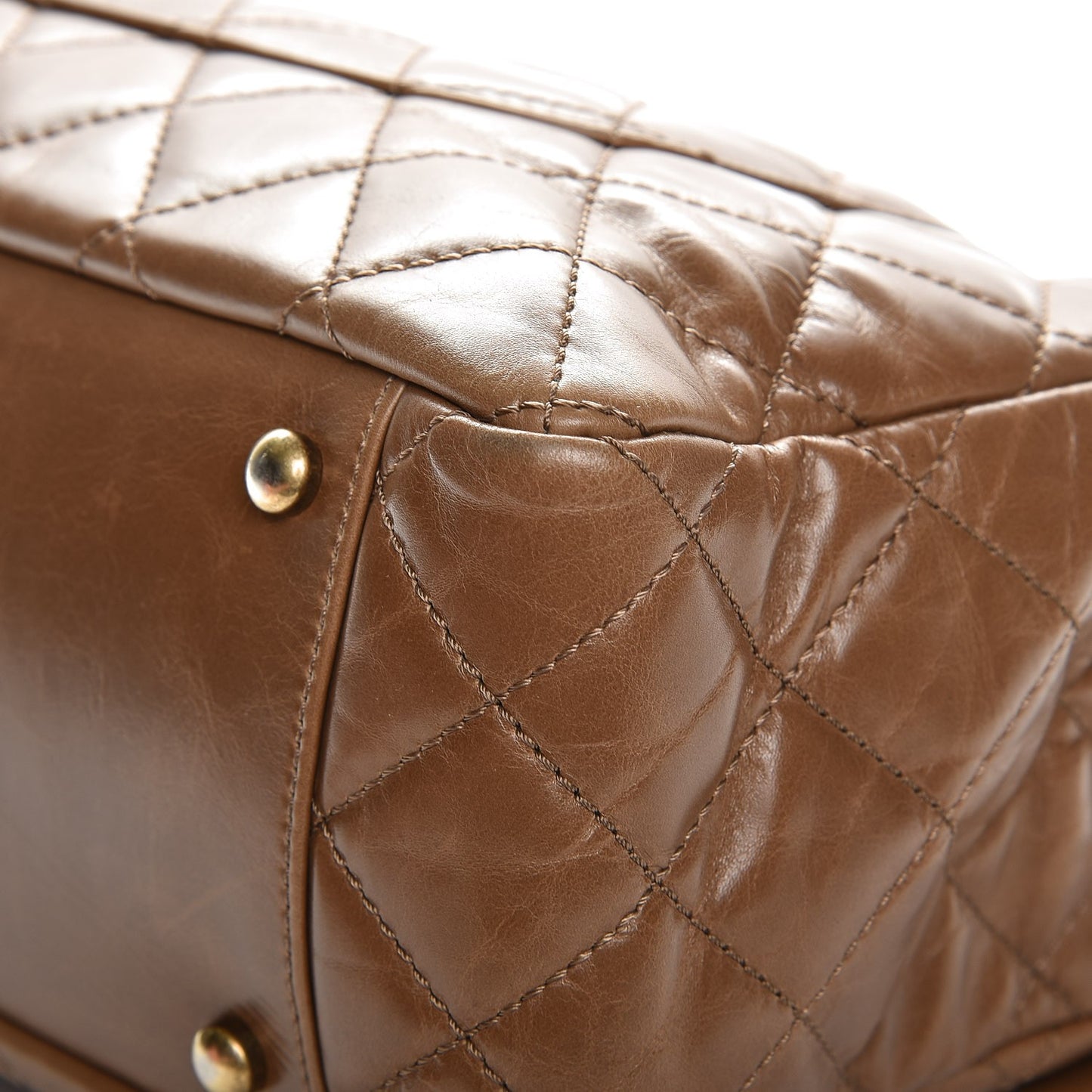 Glazed Calfskin Castle Rock Large Flap Dark Beige