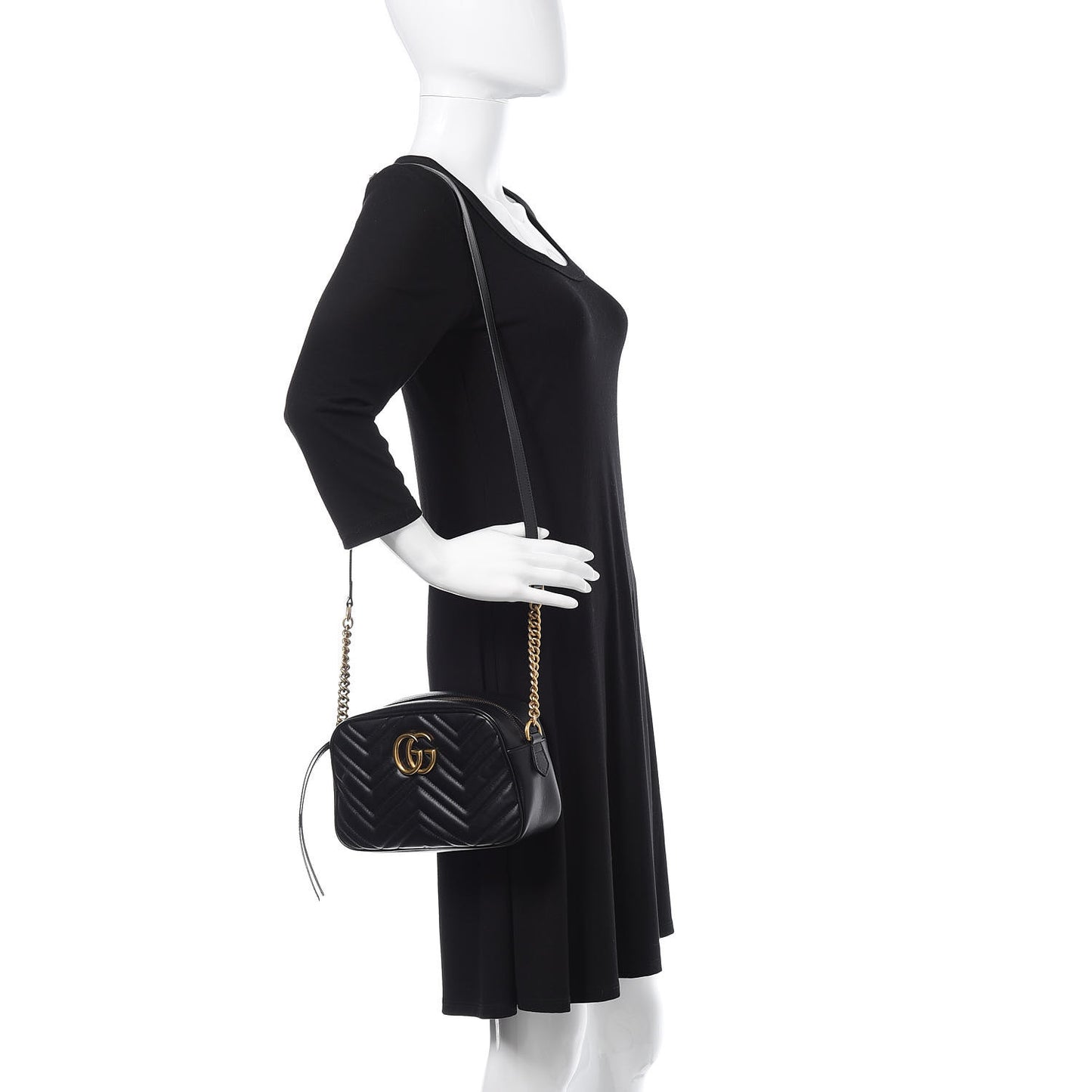 Calfskin Matelasse Small GG Marmont Chain Shoulder Bag Black