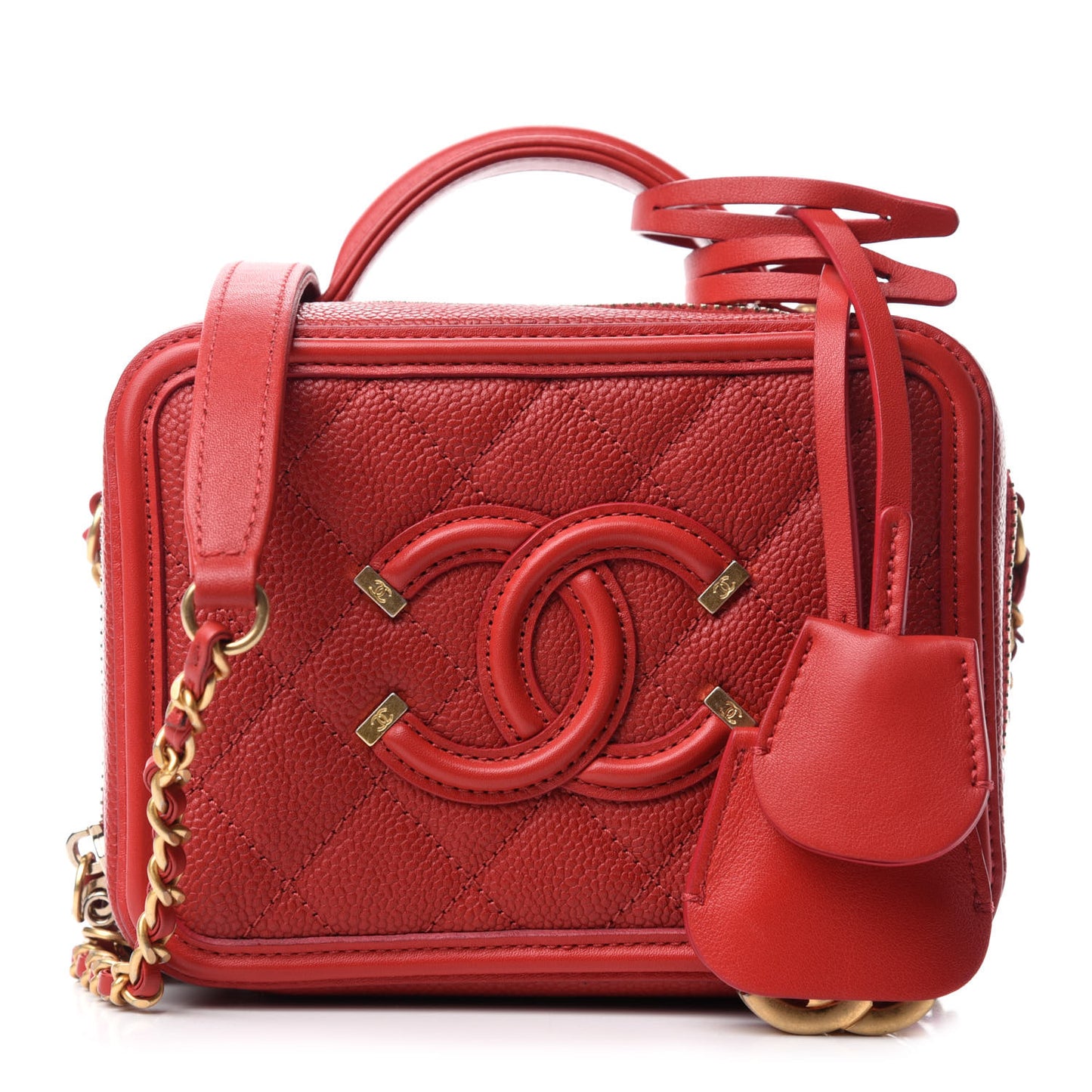 Caviar Quilted Small CC Filigree Vanity Case Red