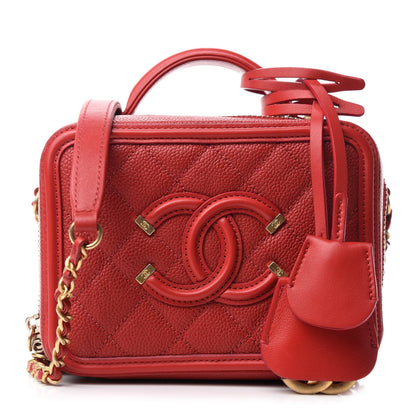 Chanel Caviar Quilted Small CC Filigree Vanity Case Red 1 of 11