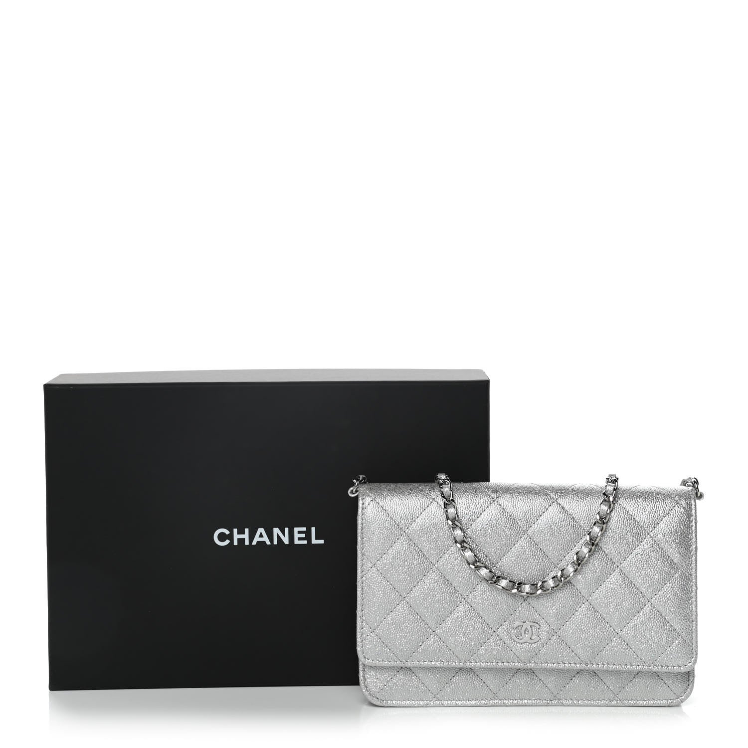 Chanel Glittered Metallic Caviar Quilted Wallet On Chain WOC Silver 11 of 11