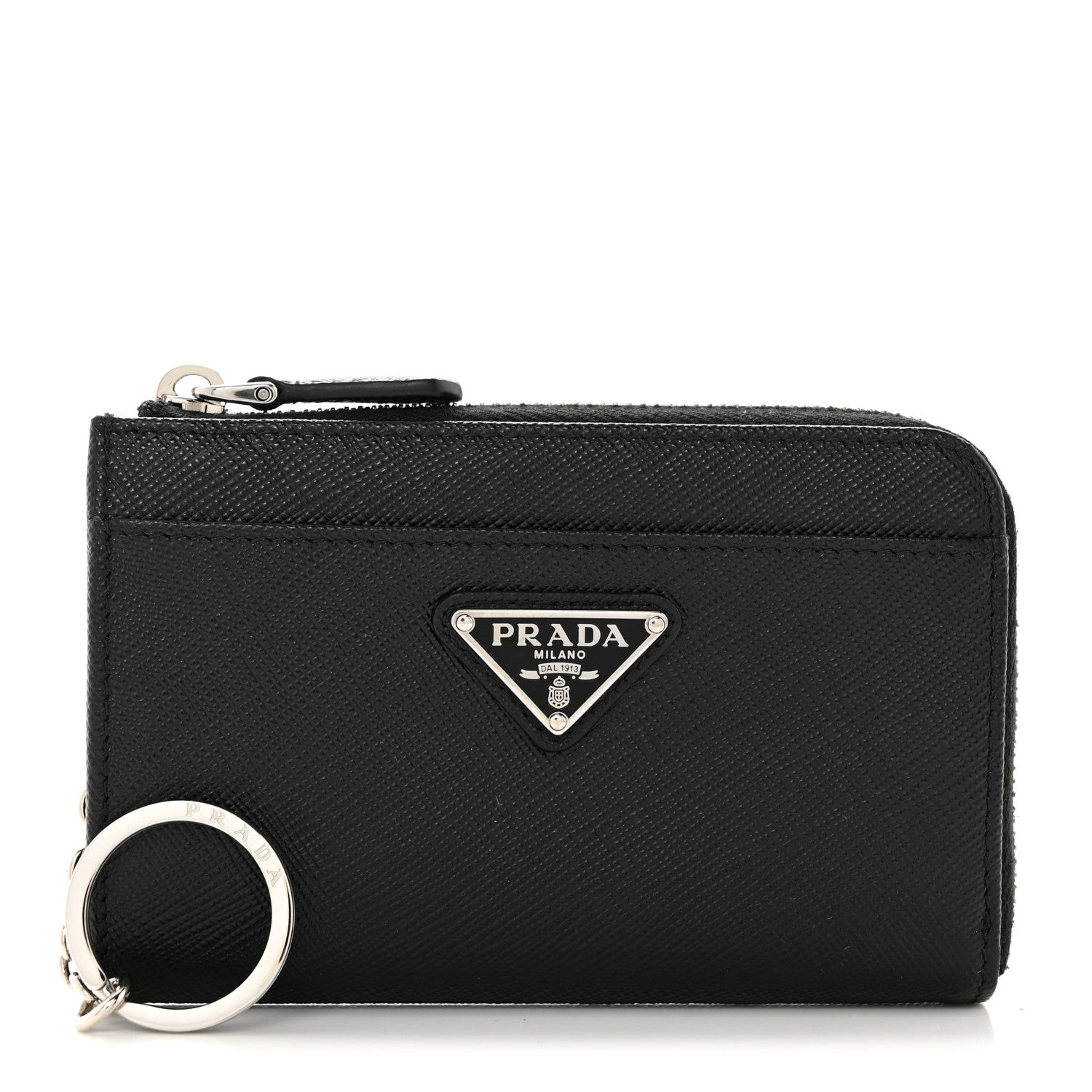 Prada Saffiano Triangle Zip Around Keychain Black 1 of 6