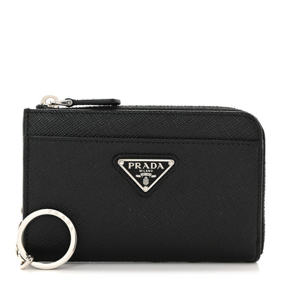 Prada Saffiano Triangle Zip Around Keychain Black 1 of 6
