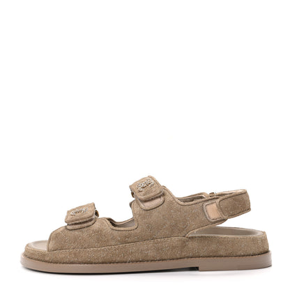 Chanel Suede Calfskin Velcro Dad Sandals 38 Beige 1 of 8