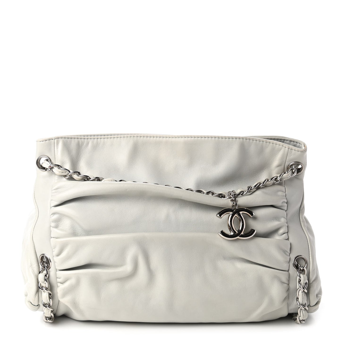 Lambskin Large Sharpei Shoulder Bag Grey