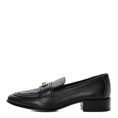 Chanel Lambskin Quilted Womens CC Loafers 39 Black 1 of 10
