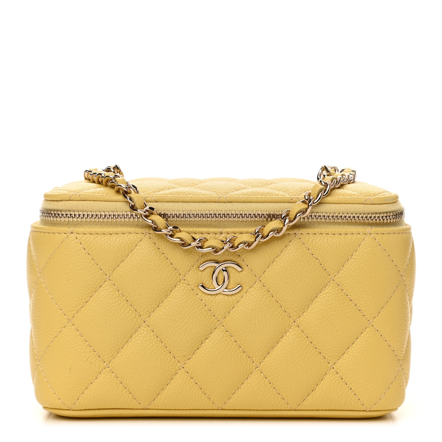 Caviar Quilted Small Tiny CC Vanity Case With Chain Yellow