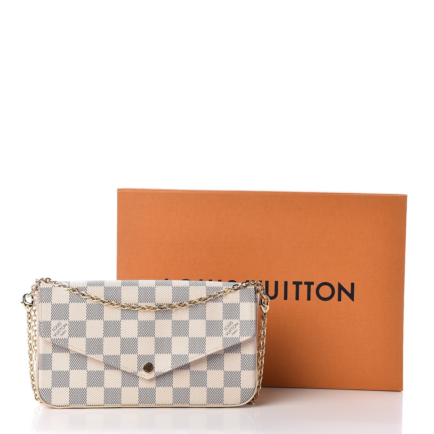 Damier Azur Pochette Felicie Chain Wallet Rose Ballerine