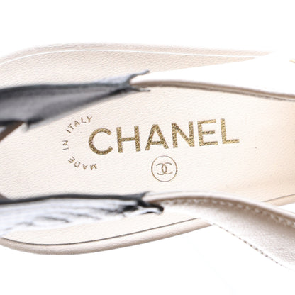 Chanel Lambskin Slingback Pumps 37.5 White Black 10 of 10