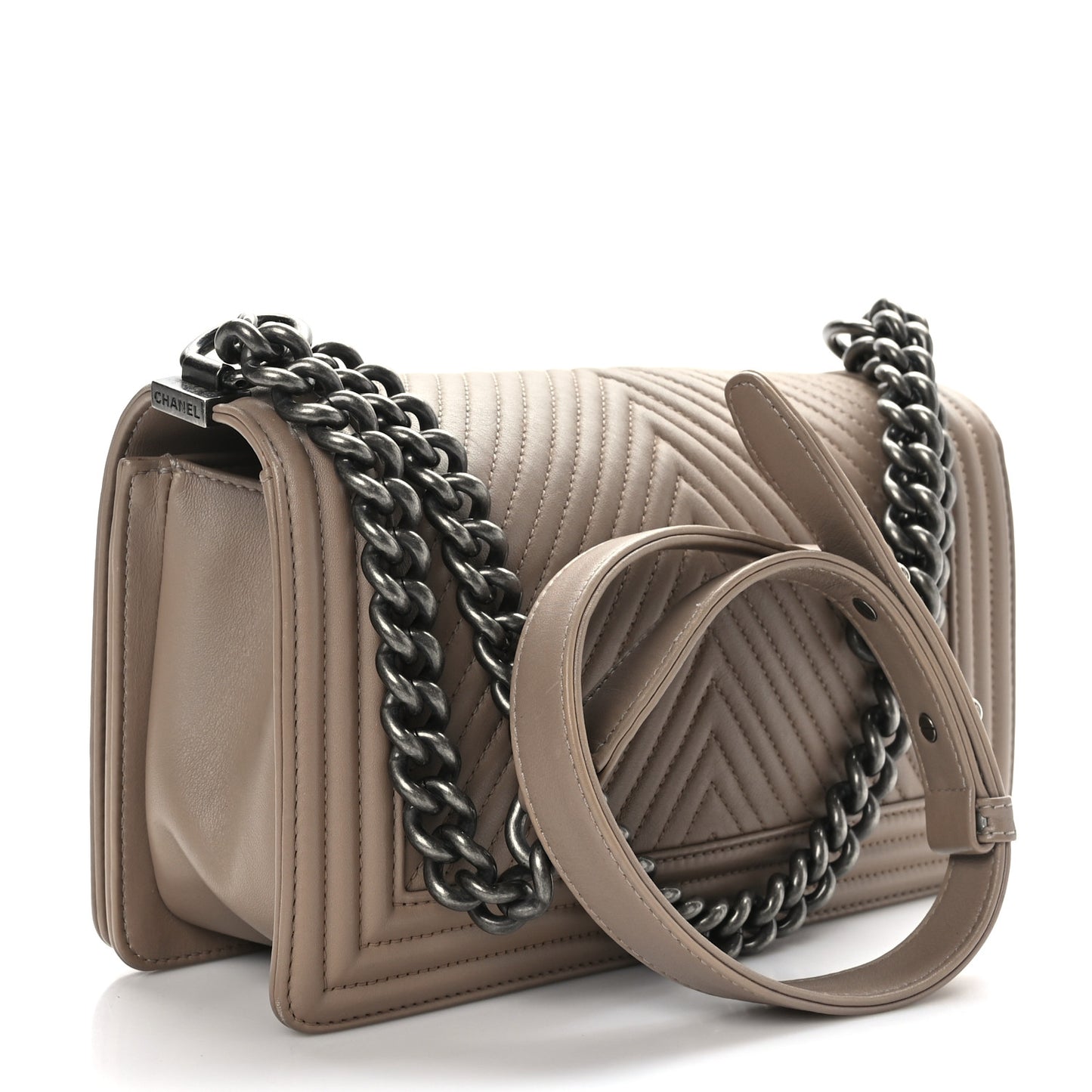 Calfskin Chevron Quilted Medium Boy Flap Taupe