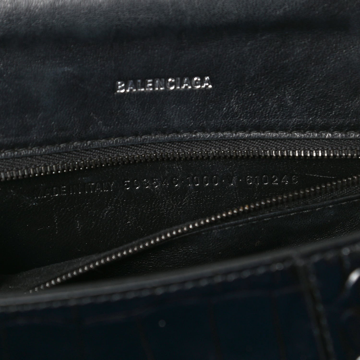 Balenciaga Shiny Calfskin Monochrome Crocodile Embossed Small Hourglass Top Handle Bag Black 7 of 11