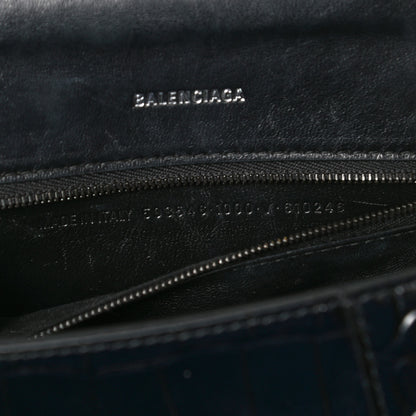 Balenciaga Shiny Calfskin Monochrome Crocodile Embossed Small Hourglass Top Handle Bag Black 7 of 11