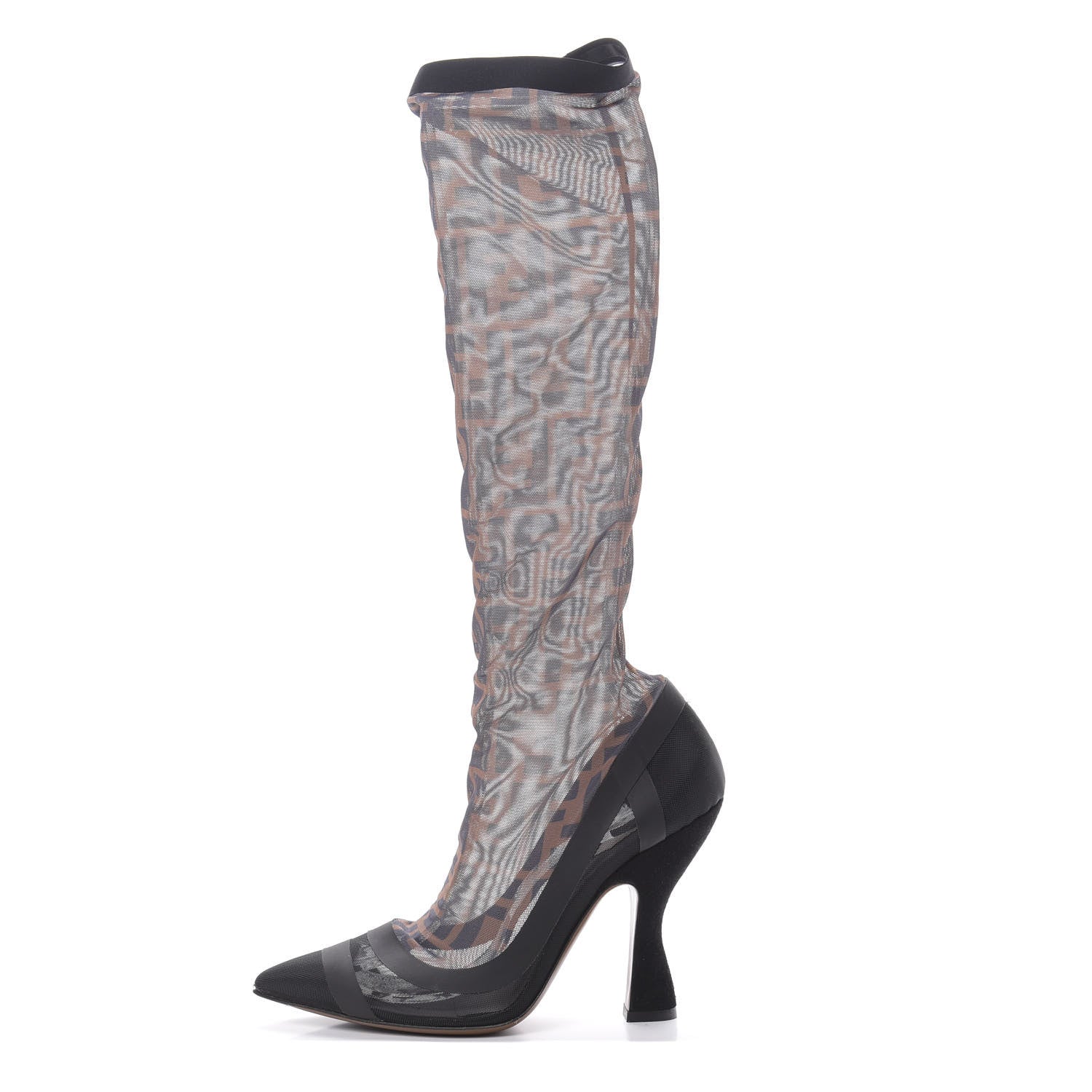 Fendi Technical Mesh FF Colibri High Heel Knee High Boots 38 Black Tobacco 1 of 8