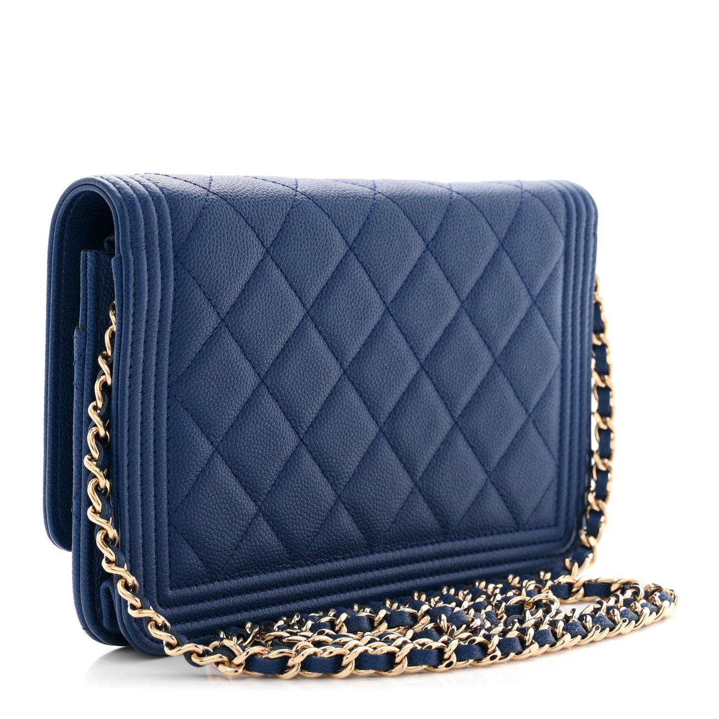 Caviar Quilted Boy Wallet On Chain WOC Dark Blue