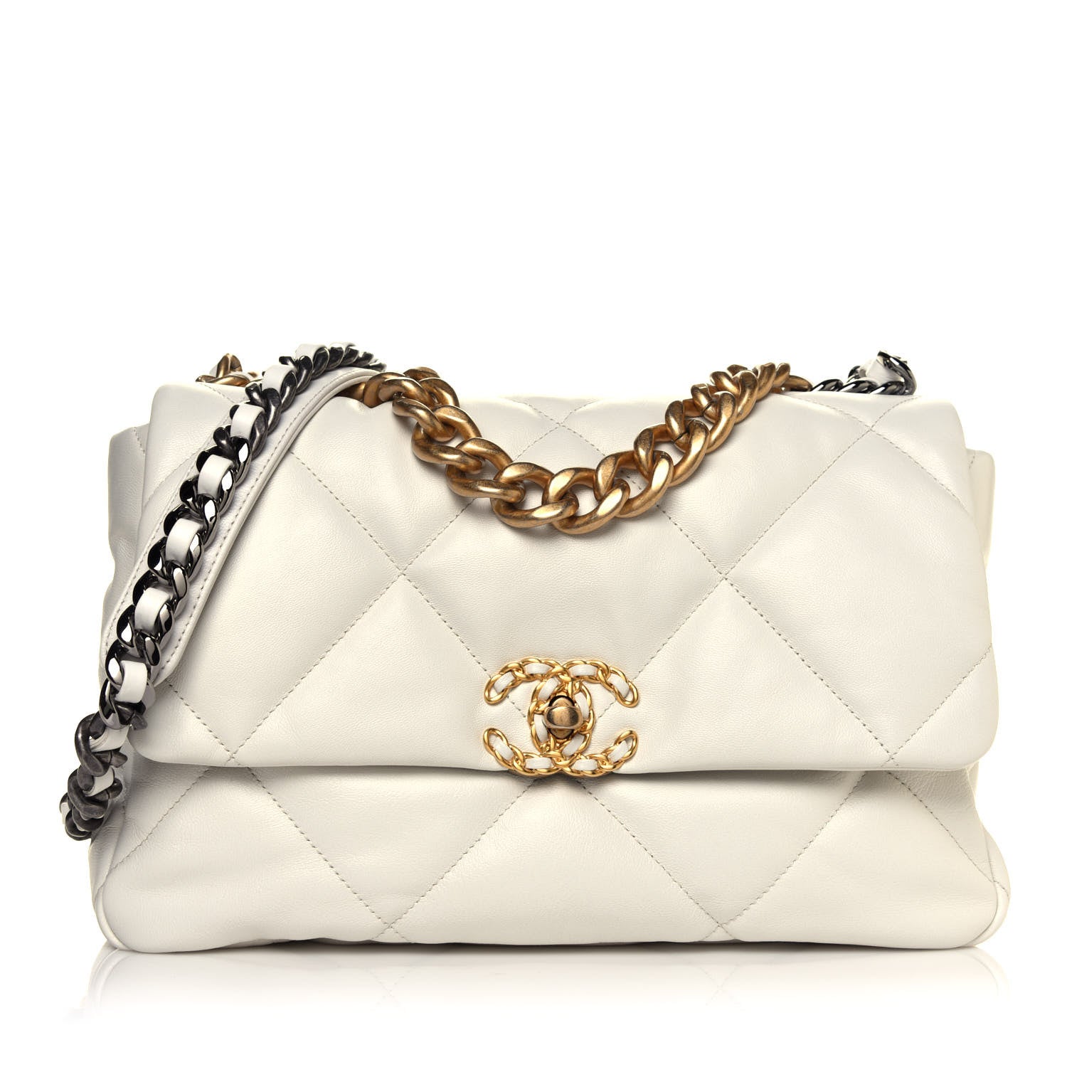 Chanel Lambskin Quilted Large Chanel 19 Flap White 1 of 5