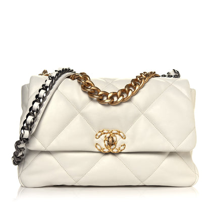 Chanel Lambskin Quilted Large Chanel 19 Flap White 1 of 5