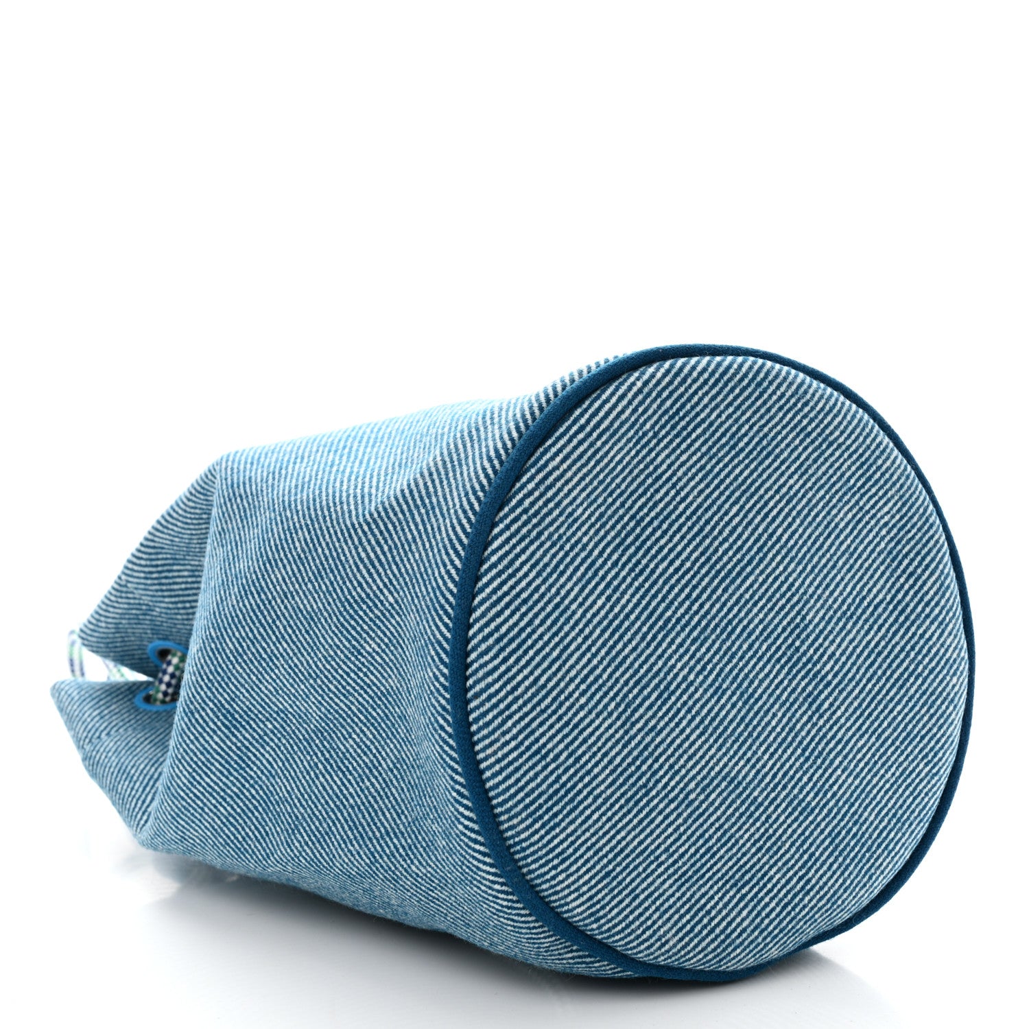 Hermes Toile H Canvas Les Cabanes Drawstring Duffle Bag Bleu Paon 4 of 10