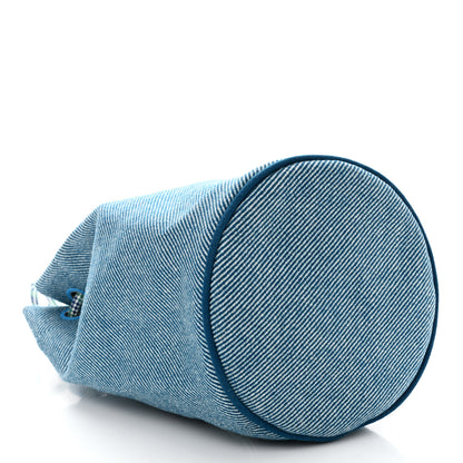 Hermes Toile H Canvas Les Cabanes Drawstring Duffle Bag Bleu Paon 4 of 10