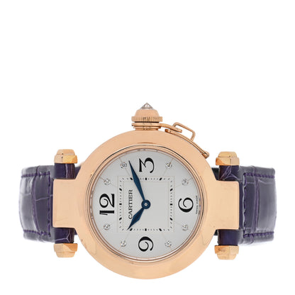 Cartier 18K Pink Gold Alligator Diamond 32mm Pasha C Quartz Watch Purple 3 of 10