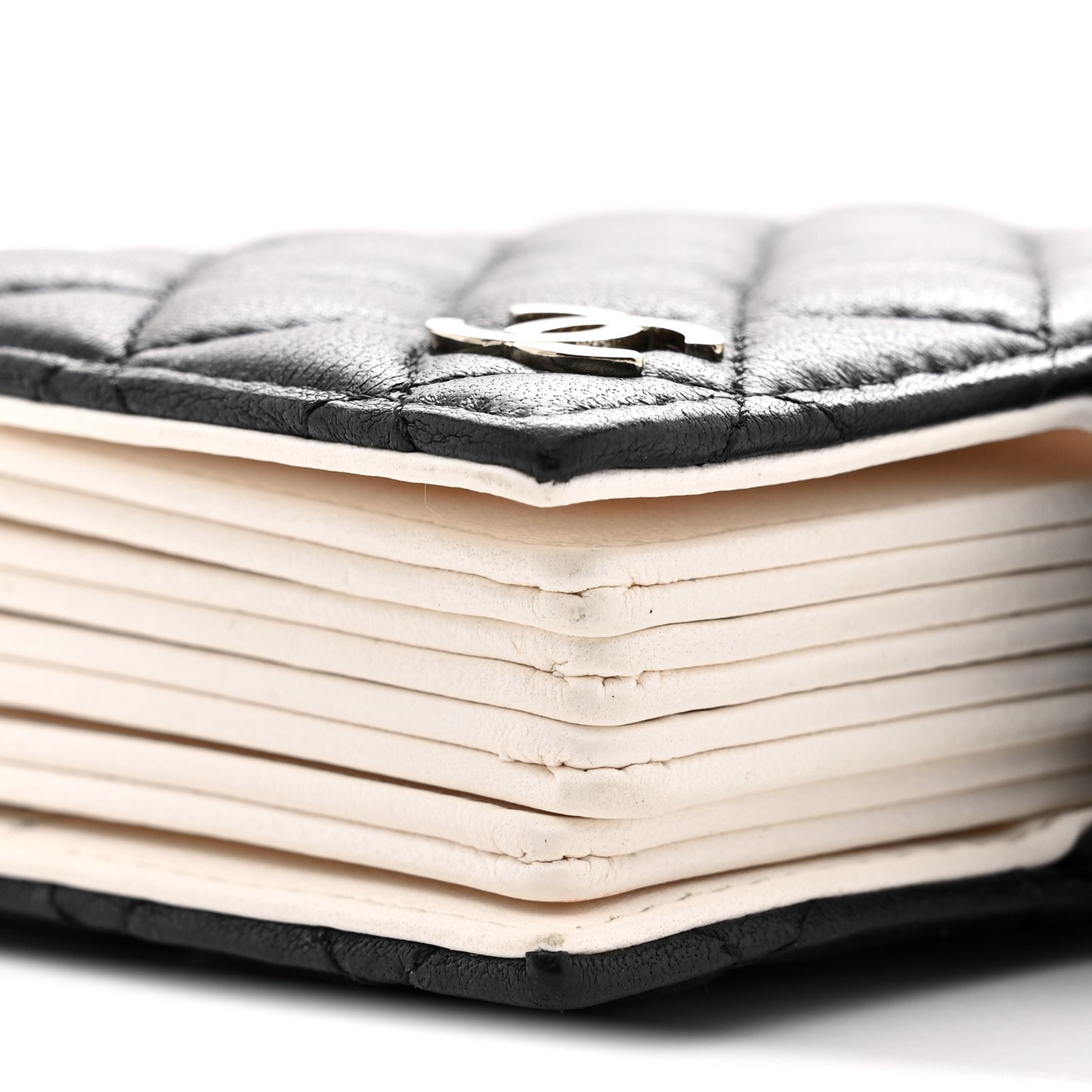 Lambskin Quilted Book Card Holder on Chain Black