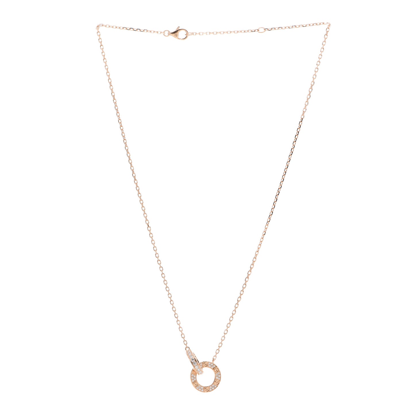 18K Pink Gold Diamond Interlocking LOVE Paved Necklace