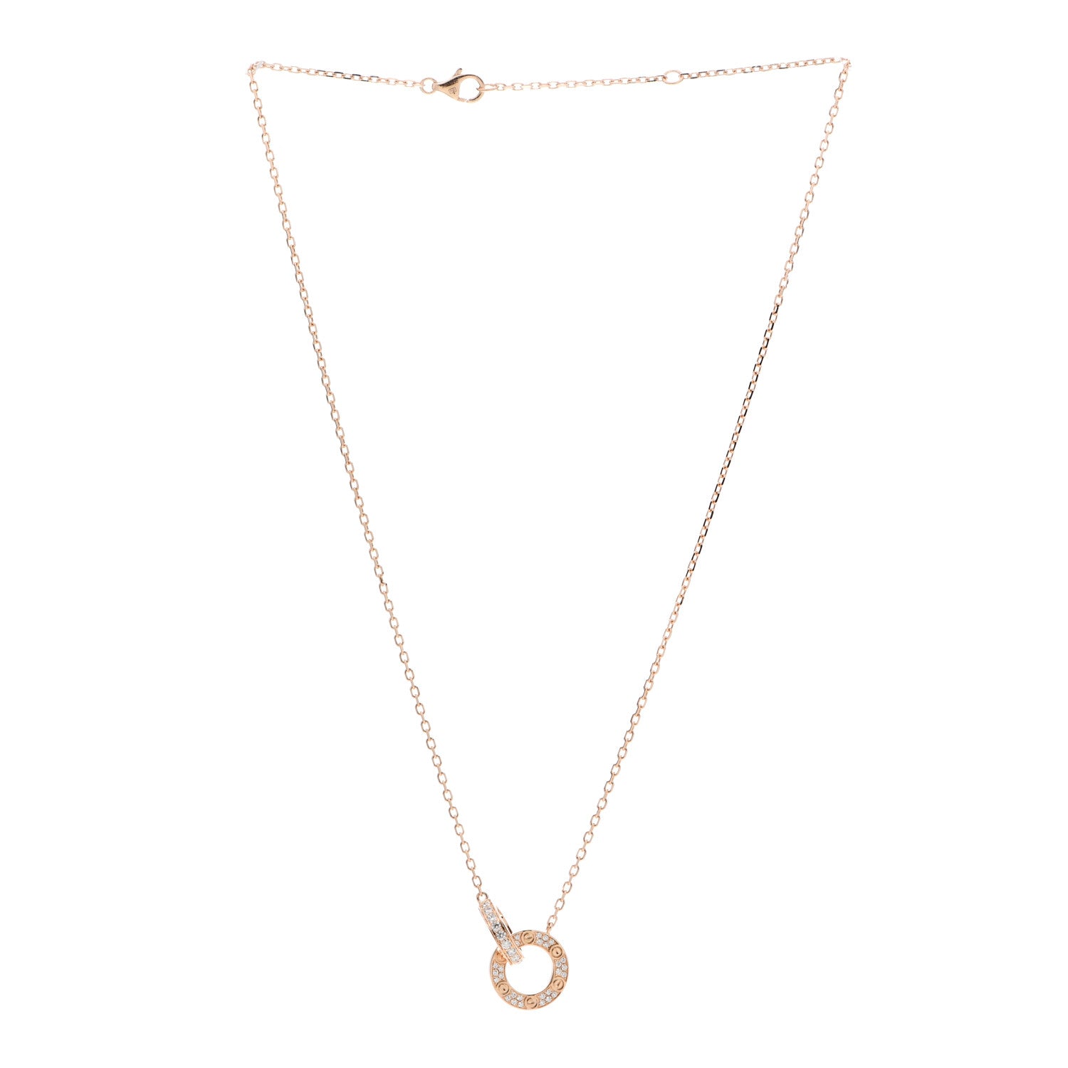 Cartier 18K Pink Gold Diamond Interlocking LOVE Paved Necklace 3 of 6