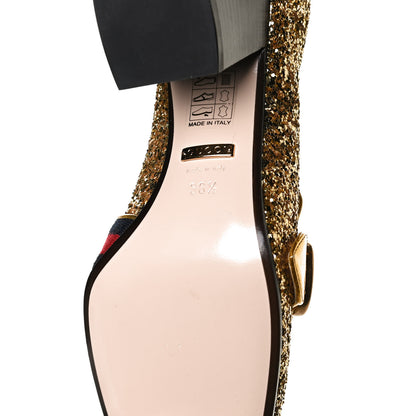 Gucci Glitter Nappa Web Peyton 75mm Loafer Pumps 36.5 Oro Vecchio 9 of 13
