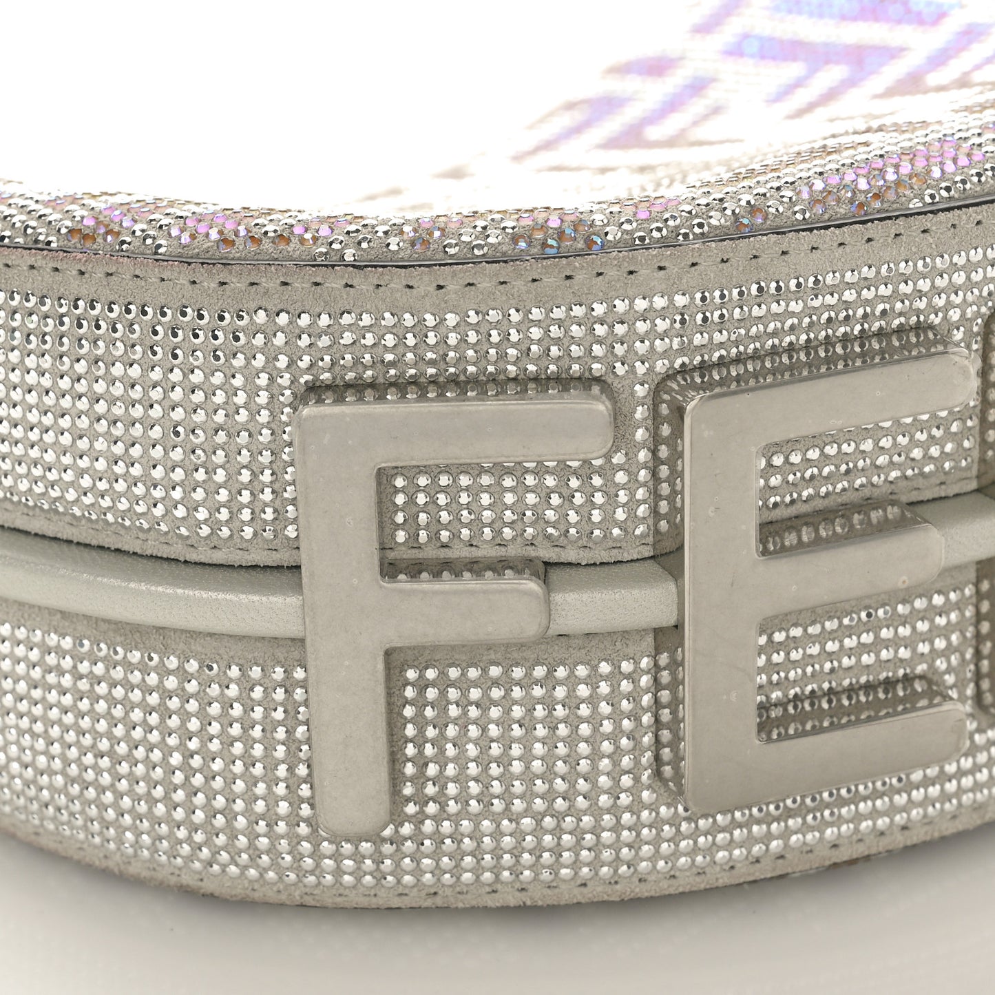 Iridescent Crystal Vitello Laminato Suede FF Mini Fendigraphy Hobo Bag Capuccino