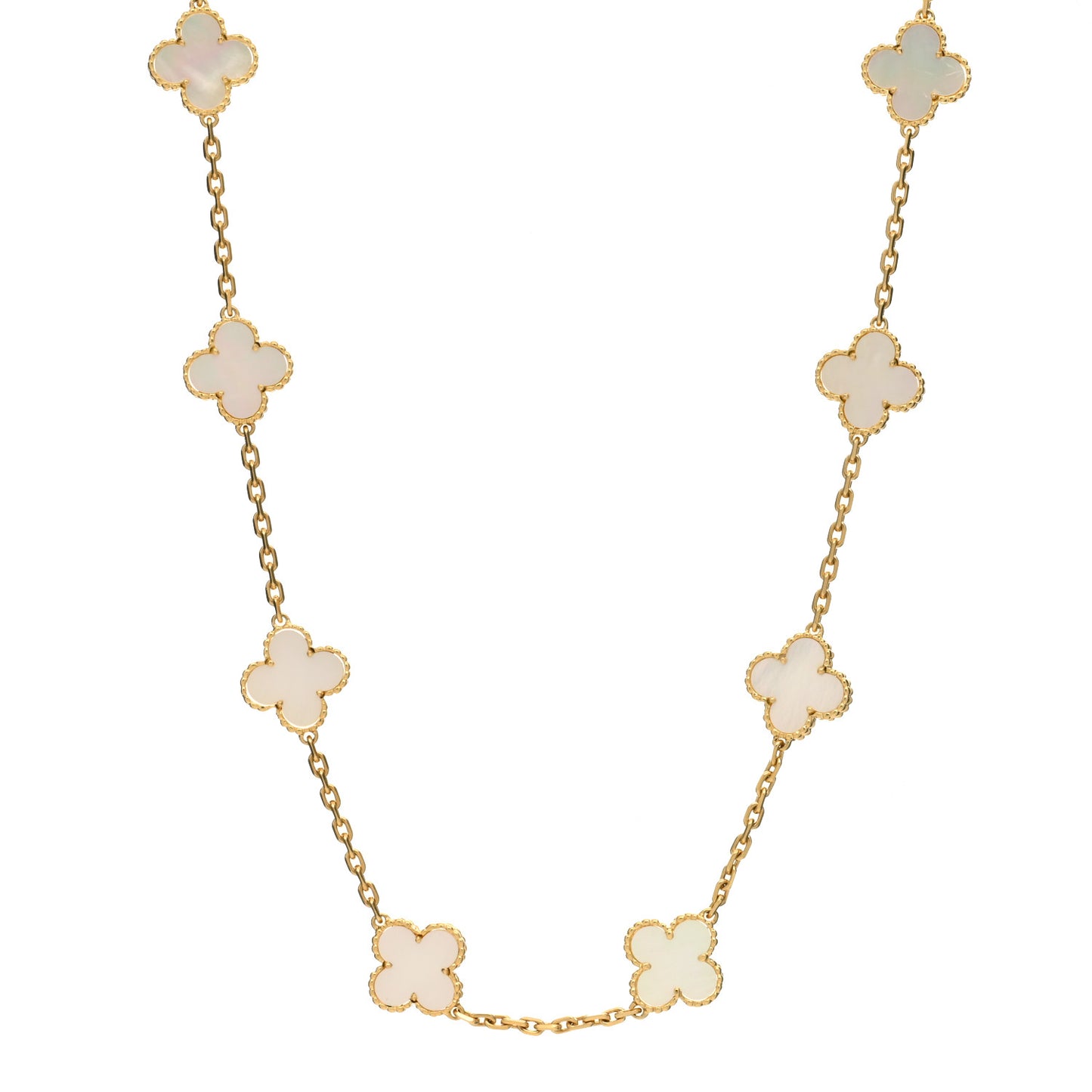 18K Yellow Gold Mother of Pearl 10 Motifs Vintage Alhambra Necklace