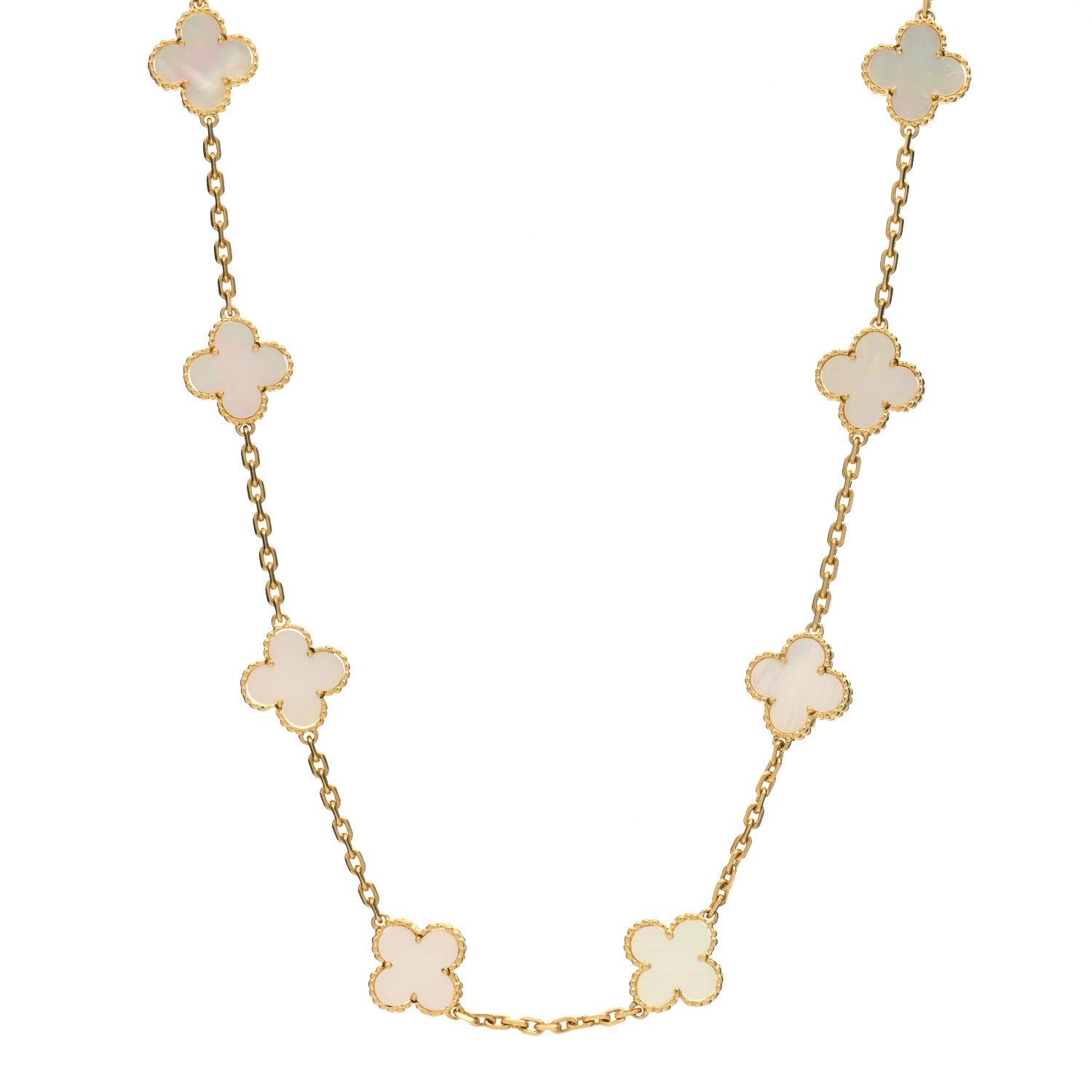 Van Cleef & Arpels 18K Yellow Gold Mother of Pearl 10 Motifs Vintage Alhambra Necklace 1 of 6
